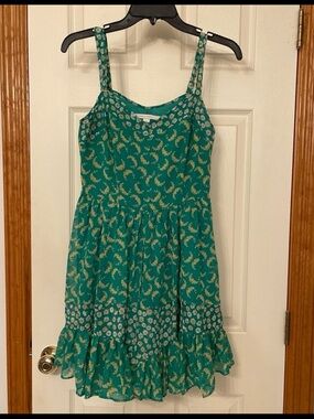 LC Lauren Conrad Size 8 Green Printed Sundress - Casual Floral Tiered Dress
